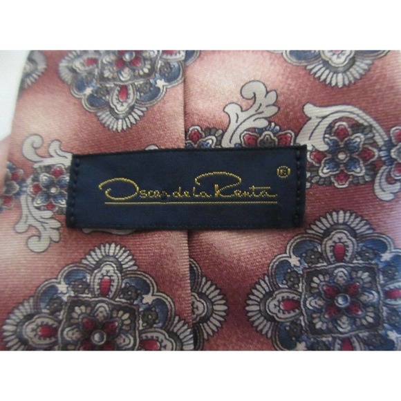 Oscar de la Renta Mens Neck Tie Burgundy Paisley Patterned Vintage Silk Tie - Picture 4 of 6